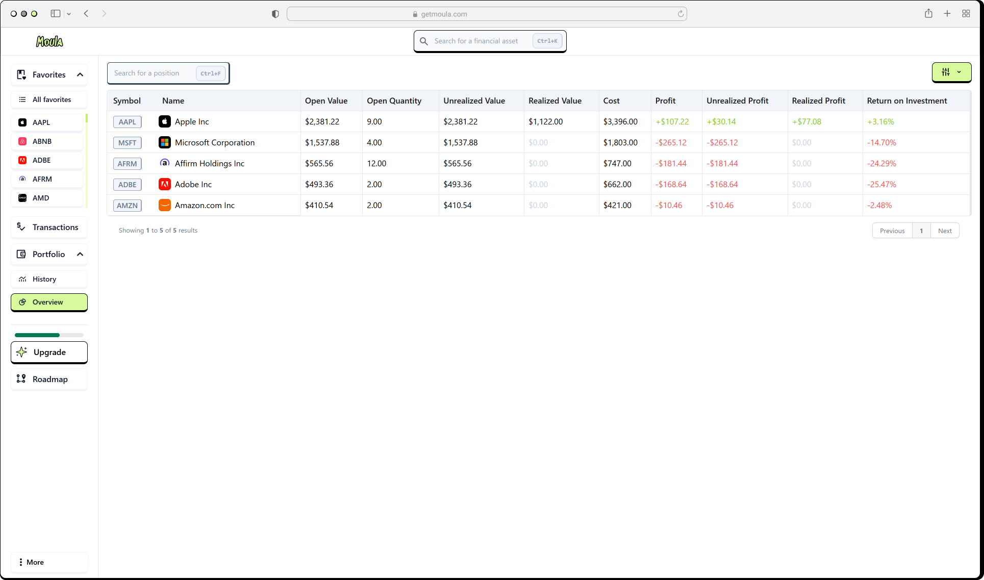 Moula app screenshot